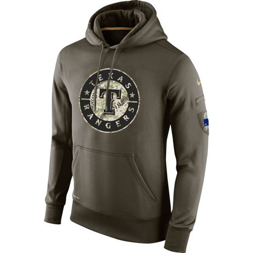 Men's Texas Rangers Nike Olive Salute To Service KO Performance Hoodie - Click Image to Close